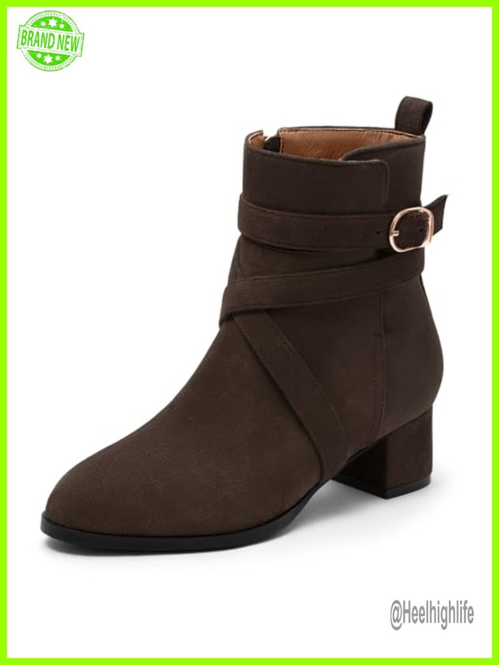 Suede Ankle Boots Chunky Block Heel Buckle Booties